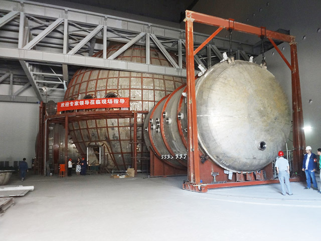 湖北中國運載火箭研究院（航天一院）3000m3球形不銹鋼真空艙竣工現(xiàn)場